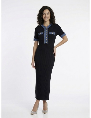 ROBE NOIR MAILLE CÔTELÉE DÉTAILS JEAN...