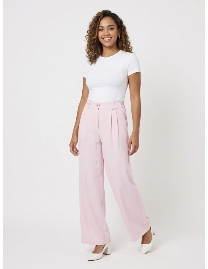 PANTALON FLUIDE DROIT ROSE LARGE – FEMME