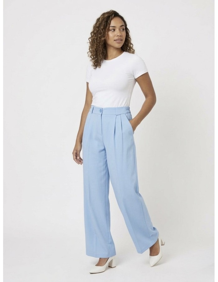 PANTALON FLUIDE BLEU CIEL LARGE – FEMME