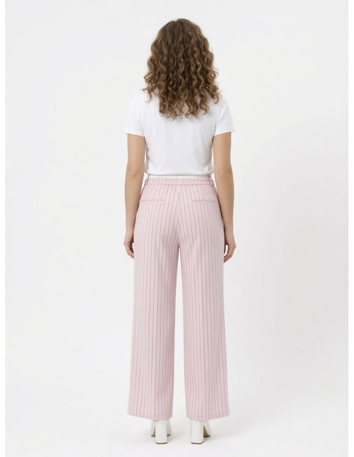 PANTALON FLUIDE ROSE A RAYURES ET CORDONS – FEMME