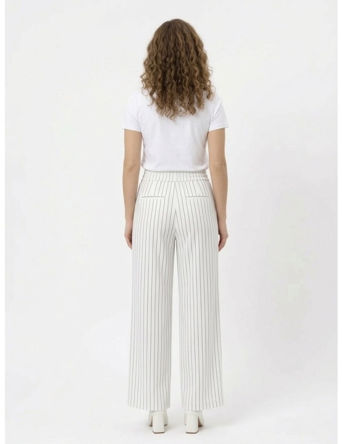 PANTALON FLUIDE BLANC A RAYURES ET CORDONS – FEMME