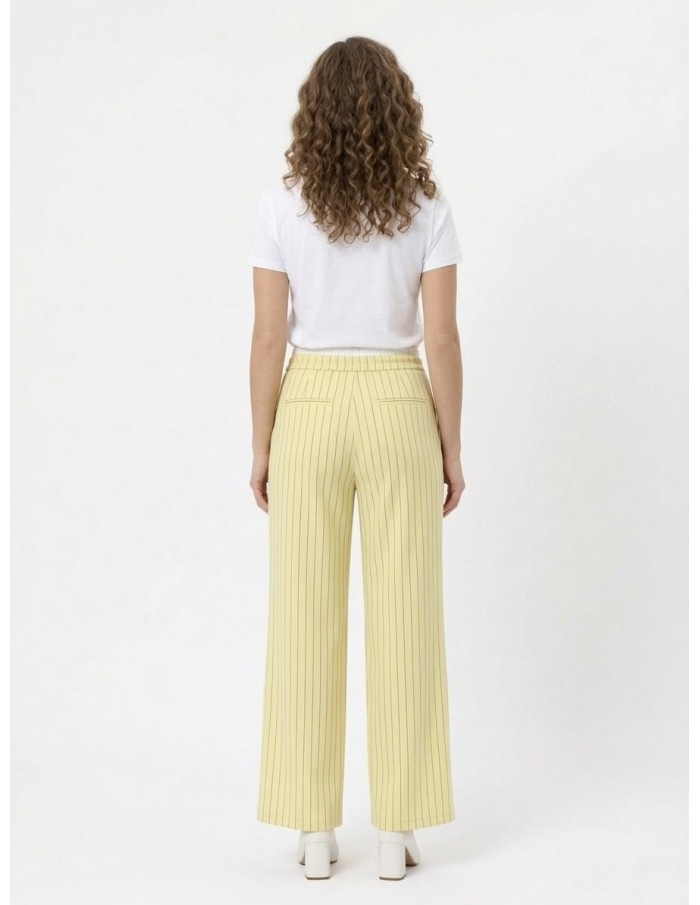 PANTALON FLUIDE JAUNE A RAYURES ET CORDONS – FEMME