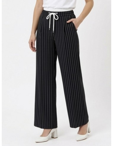 PANTALON FLUIDE NOIR A RAYURES ET...