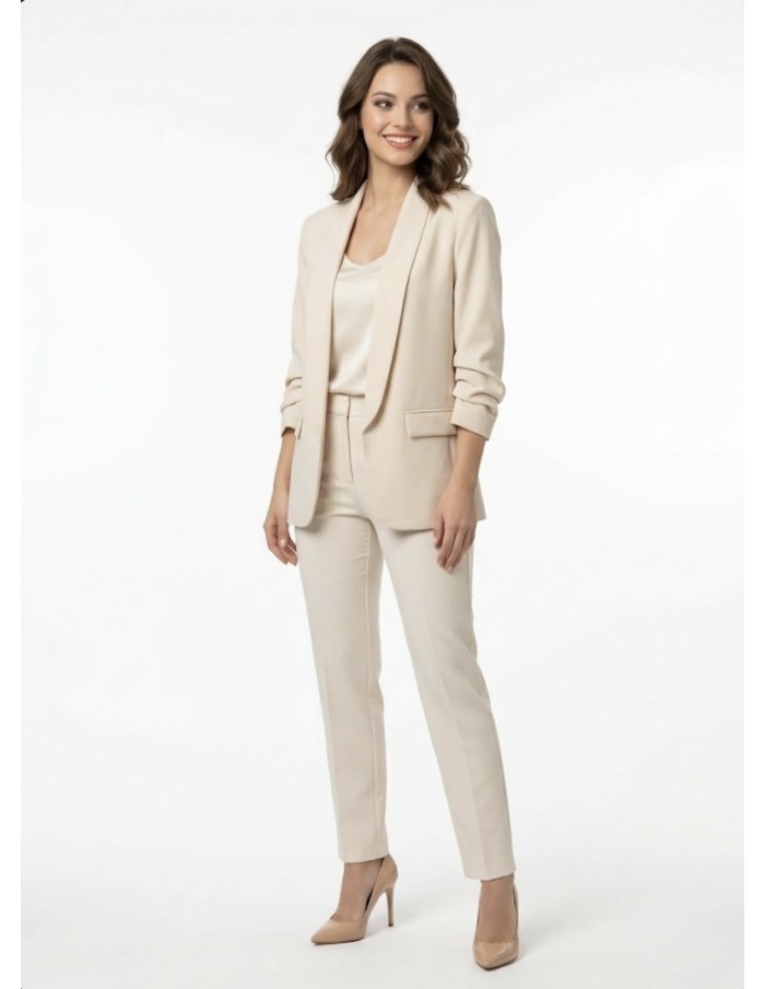 VESTE BLAZER UNI MANCHES FRONCÉS BEIGE - FEMME