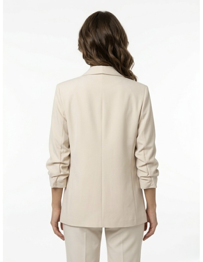 VESTE BLAZER UNI MANCHES FRONCÉS BEIGE - FEMME
