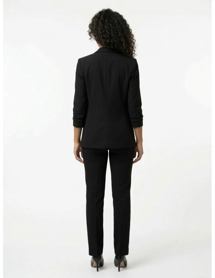 VESTE BLAZER UNI MANCHES FRONCÉS NOIR - FEMME