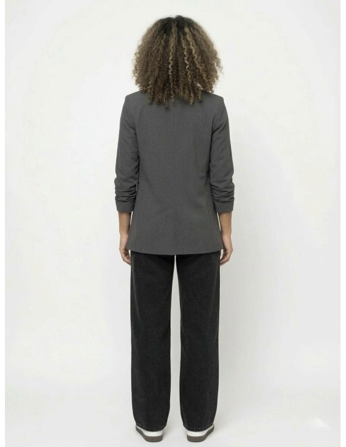 VESTE BLAZER UNI MANCHES FRONCÉS GRIS FONCÉ - FEMME