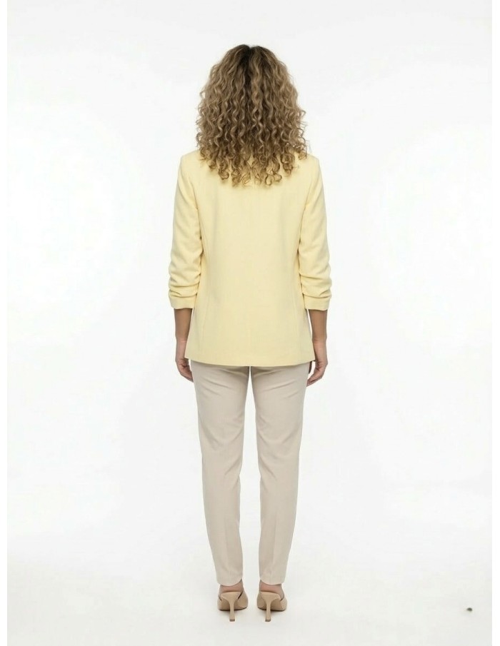VESTE BLAZER UNI MANCHES FRONCÉS JAUNE PASTEL - femme