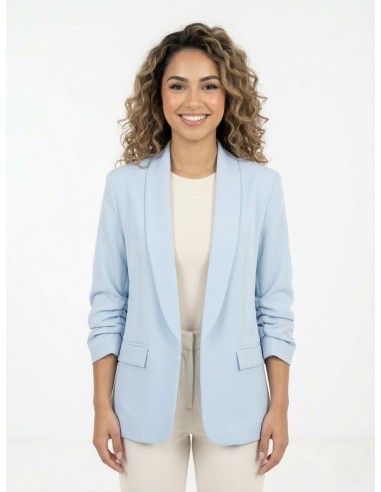 VESTE BLAZER UNI MANCHES FRONCÉS BLEU...