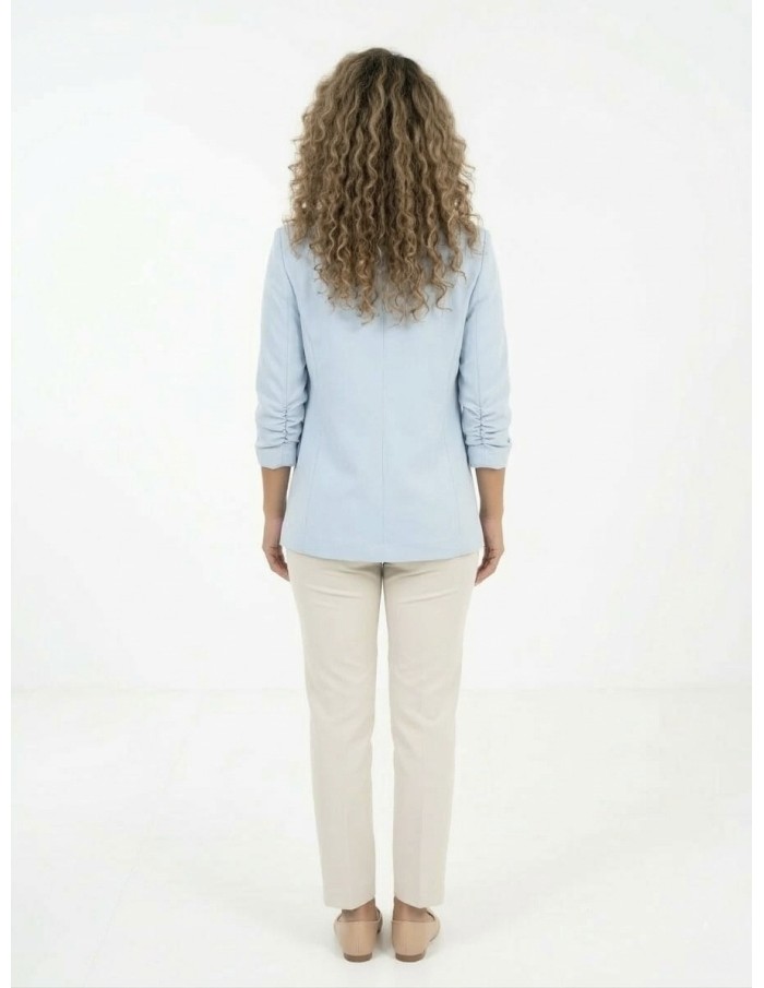 VESTE BLAZER UNI MANCHES FRONCÉS BLEU PASTEL - FEMME