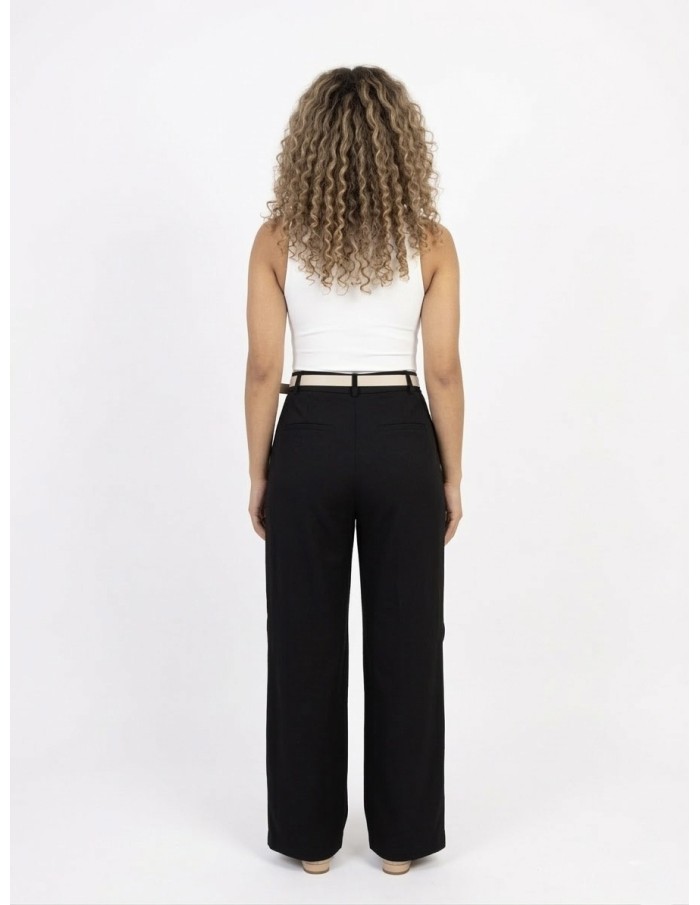 PANTALON FLUIDE NOIR & CEINTURE BEIGE - FEMME