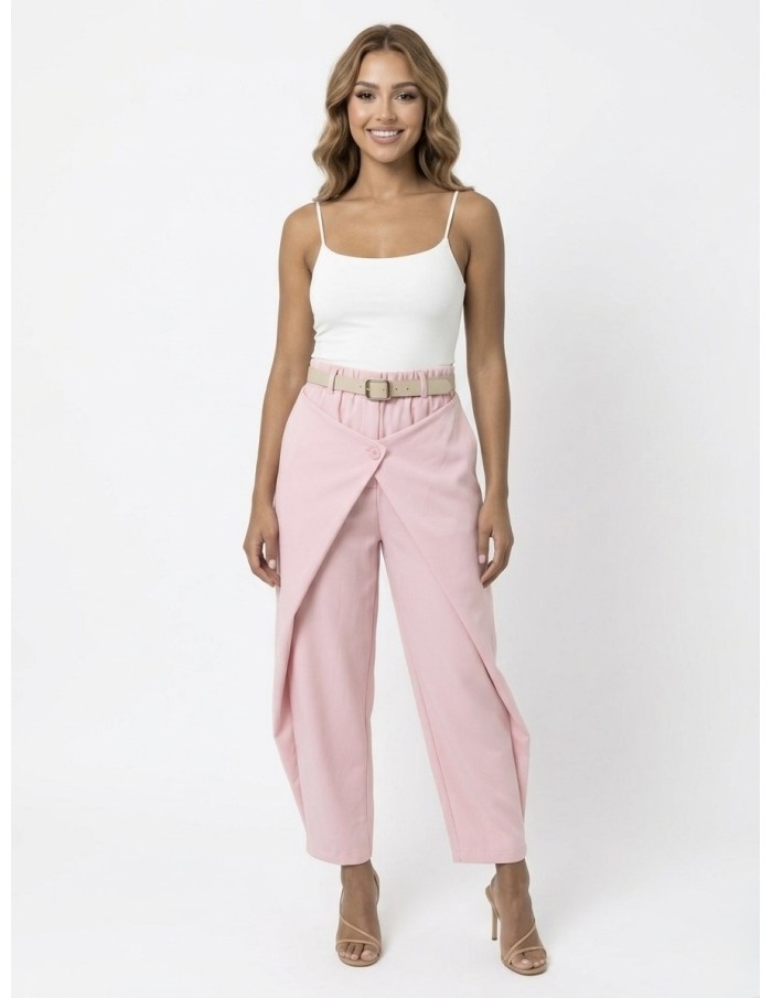 PANTALON FLUIDE ROSE PASTEL & CEINTURE BEIGE - FEMME