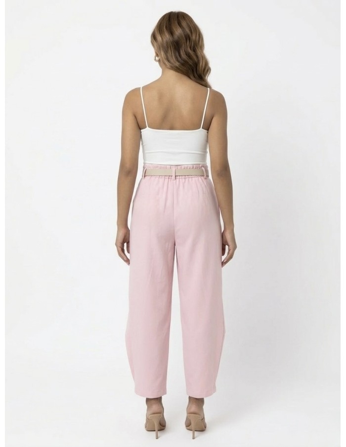 PANTALON FLUIDE ROSE PASTEL & CEINTURE BEIGE - FEMME