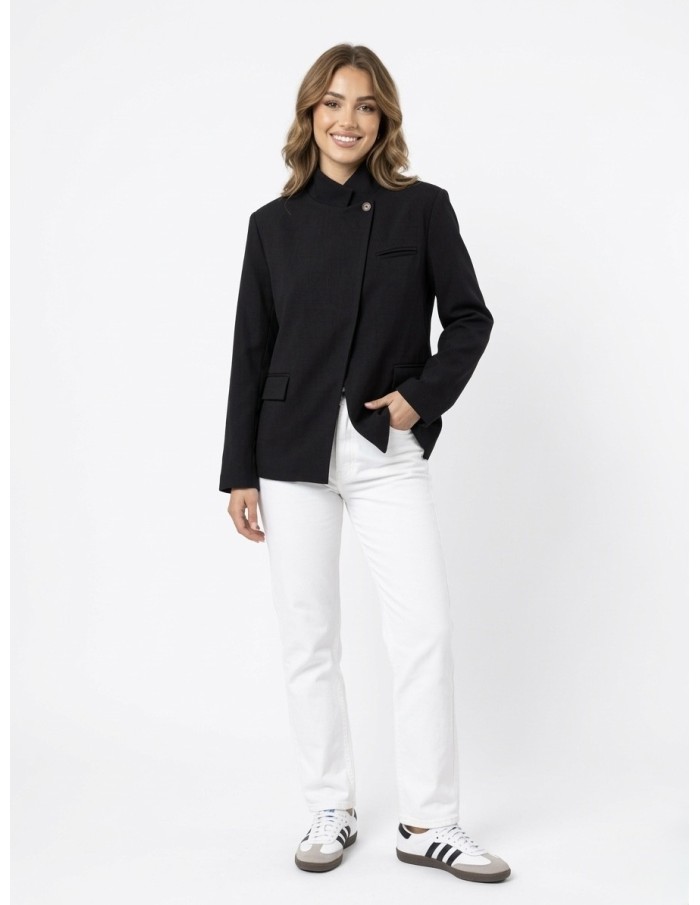 Veste blazer col montant noir - femme