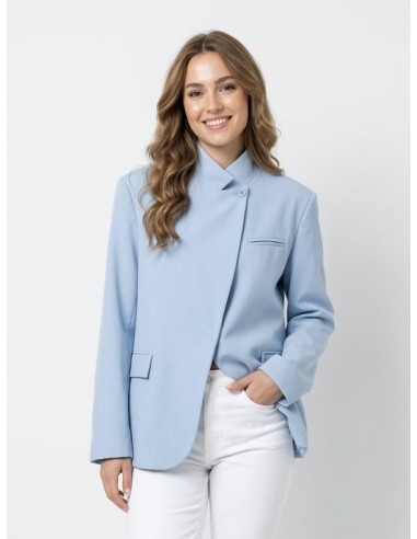 Veste blazer col montant bleu - femme