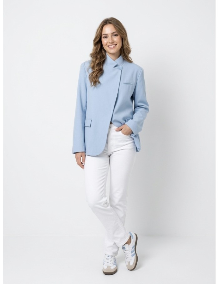 Veste blazer col montant bleu - femme