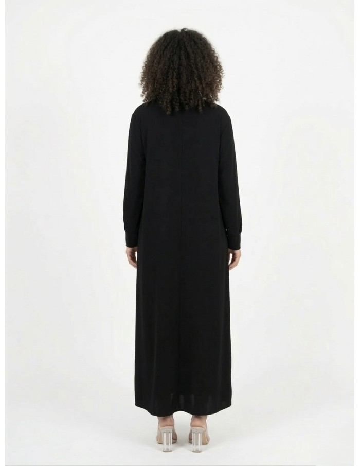 ROBE ABAYA NOIR AVEC DÉTAILS BOUTONS DORÉS - FEMME