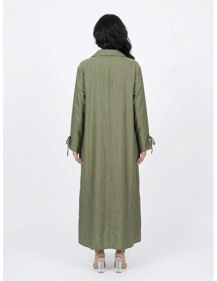 ROBE ABAYA VERTE AVEC BOUTONS & DÉTAILS AUX MANCHES - FEMME