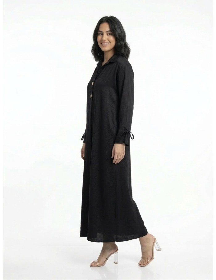 ROBE ABAYA NOIR AVEC BOUTONS & DÉTAILS AUX MANCHES - FEMME