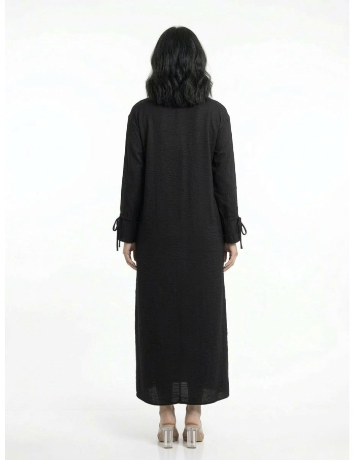 ROBE ABAYA NOIR AVEC BOUTONS & DÉTAILS AUX MANCHES - FEMME