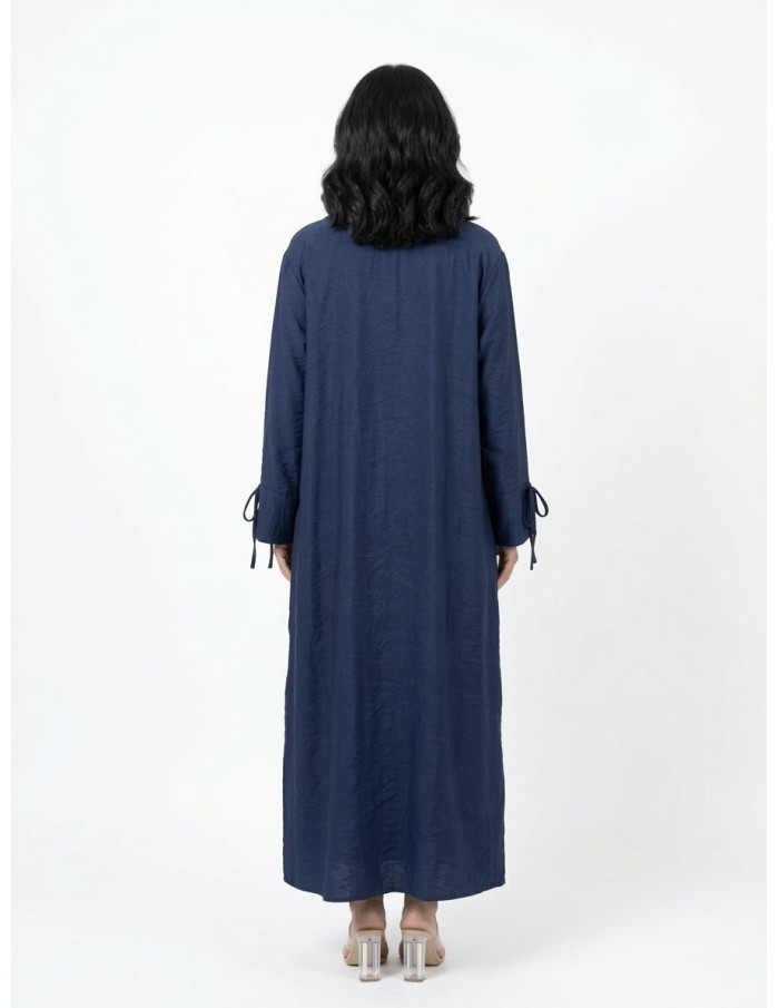 ROBE ABAYA BLEU MARINE AVEC BOUTONS & DÉTAILS AUX MANCHES - FEMME