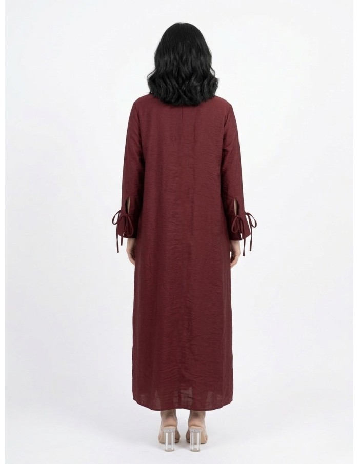 ROBE ABAYA BORDEAUX AVEC BOUTONS & DÉTAILS AUX MANCHES - FEMME