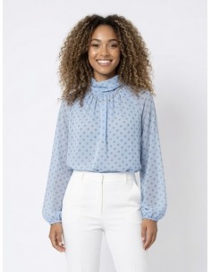 TOP BLOUSE BLEU CIEL À POIS...
