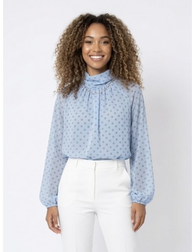 TOP BLOUSE BLEU CIEL À POIS & NŒUD...