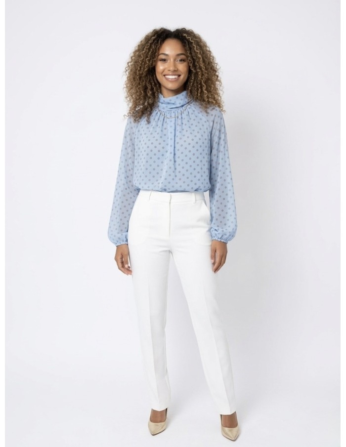 TOP BLOUSE BLEU CIEL À POIS & NŒUD DOS - FEMME