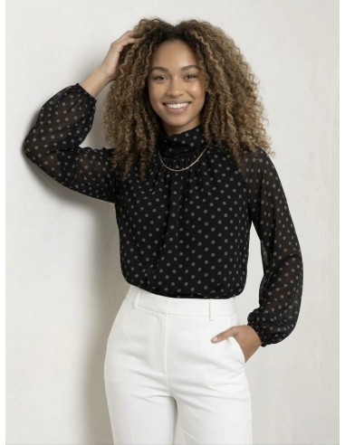 TOP BLOUSE NOIR À POIS & NŒUD DOS -...