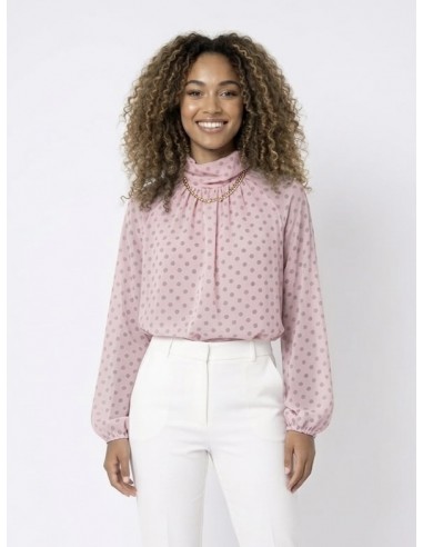 TOP BLOUSE ROSE À POIS & NŒUD DOS -...