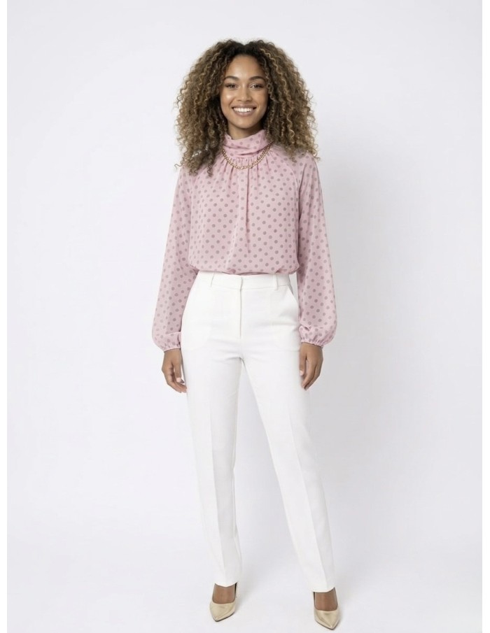TOP BLOUSE ROSE À POIS & NŒUD DOS - FEMME