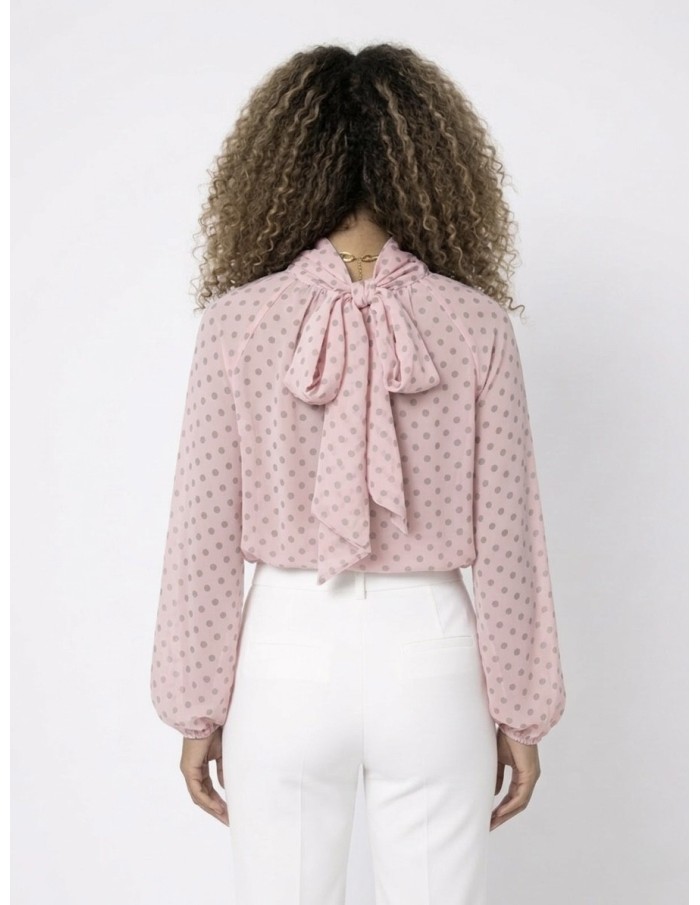 TOP BLOUSE ROSE À POIS & NŒUD DOS - FEMME