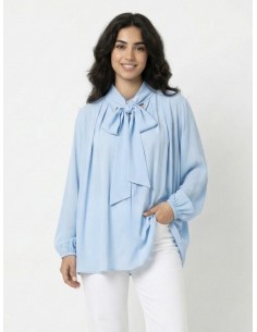 TOP BLOUSE Lavallière bleu...