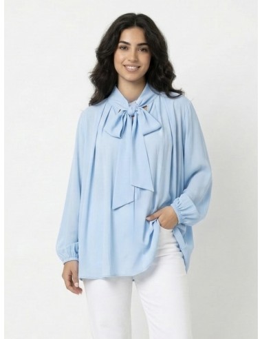 TOP BLOUSE Lavallière bleu ciel a...