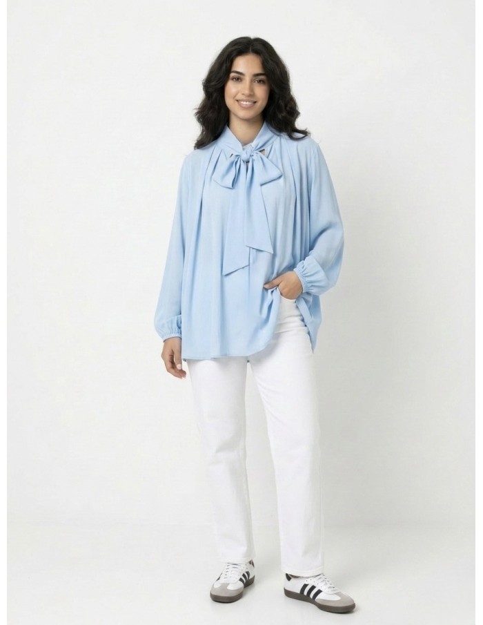 TOP BLOUSE Lavallière bleu ciel a noeud - FEMME