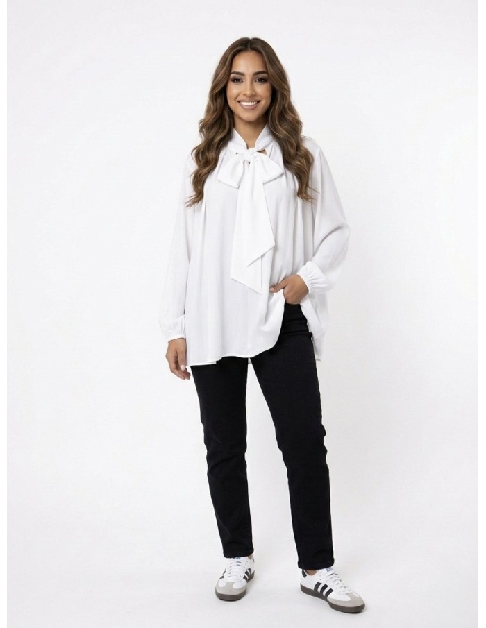 TOP BLOUSE Lavallière blanche a noeud - FEMME