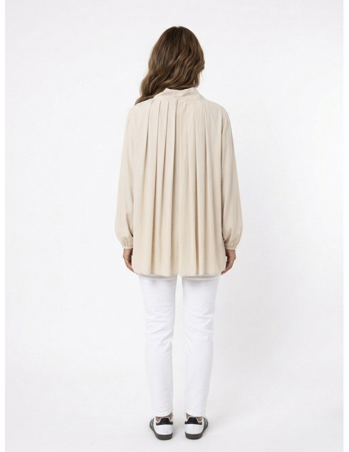 TOP BLOUSE Lavallière beige sable a noeud - FEMME