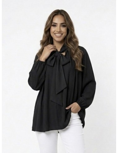 TOP BLOUSE Lavallière noir a noeud -...
