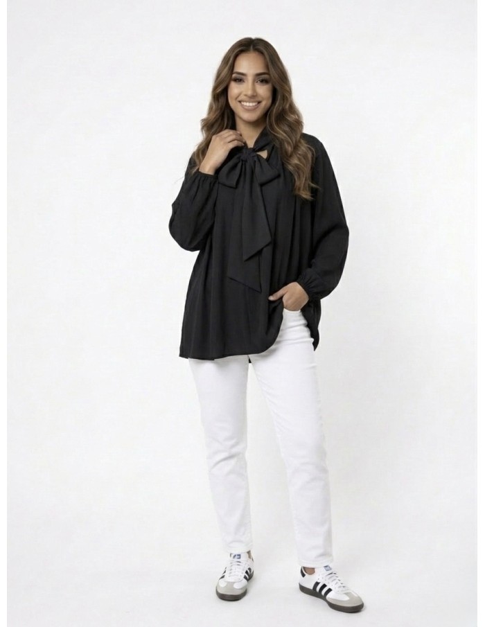 TOP BLOUSE Lavallière noir a noeud - FEMME