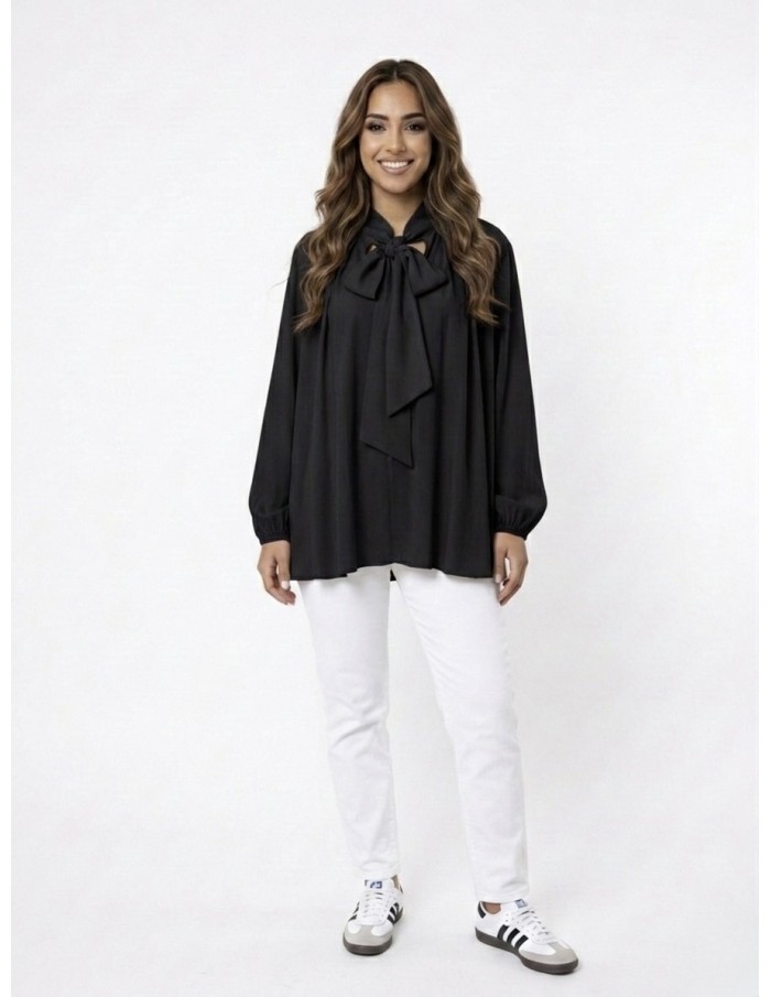 TOP BLOUSE Lavallière noir a noeud - FEMME