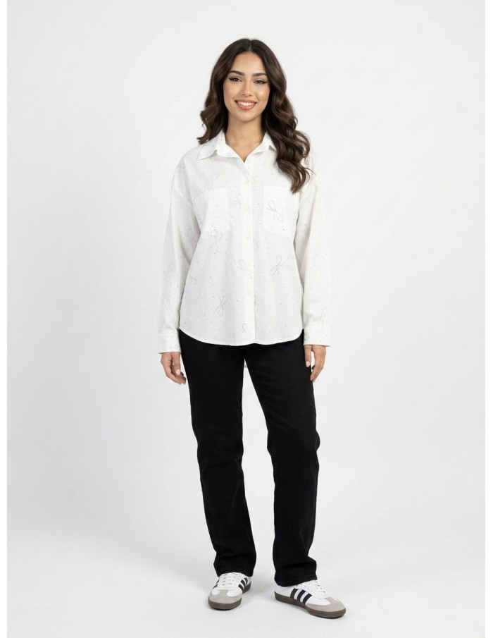 CHEMISE BLANCHE À MOTIFS NŒUDS STRASSÉS - FEMME