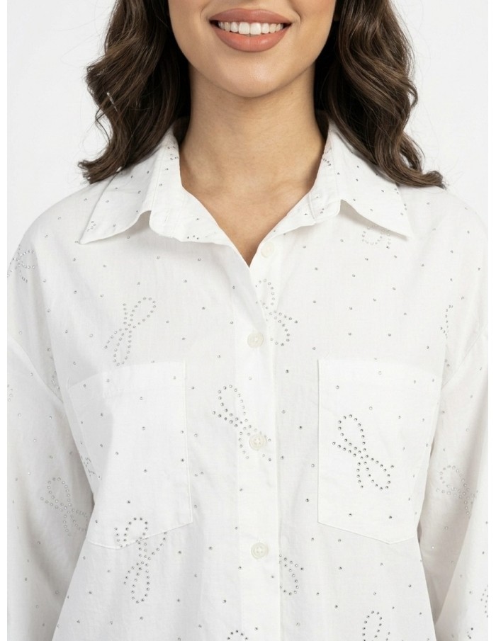 CHEMISE BLANCHE À MOTIFS NŒUDS STRASSÉS - FEMME