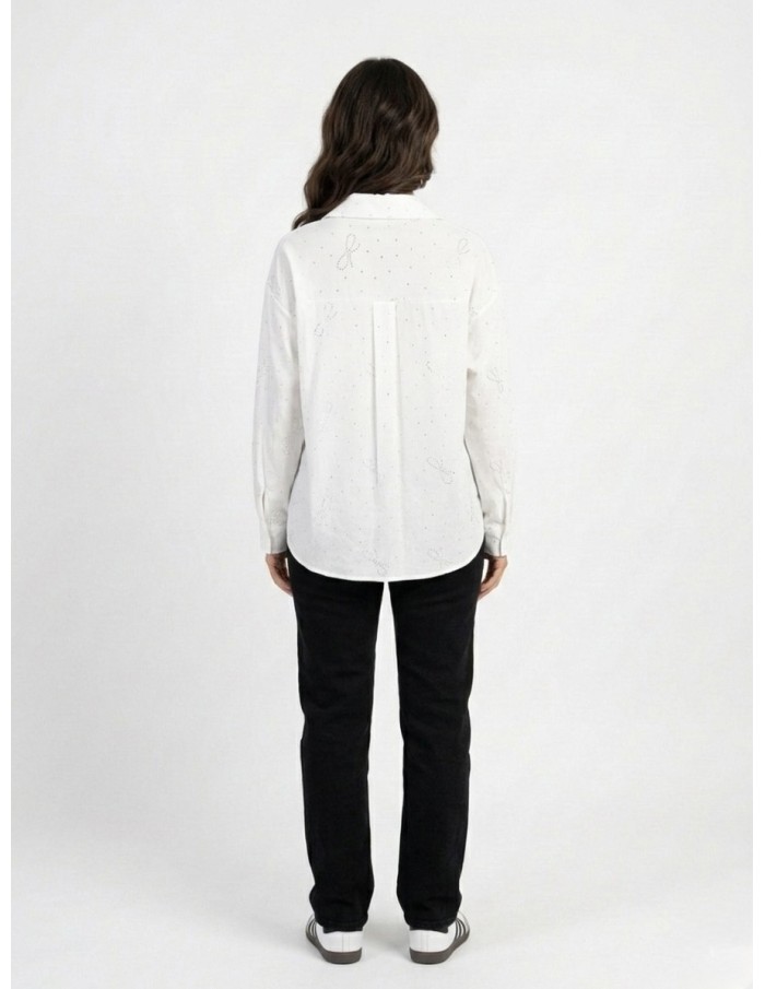 CHEMISE BLANCHE À MOTIFS NŒUDS STRASSÉS - FEMME