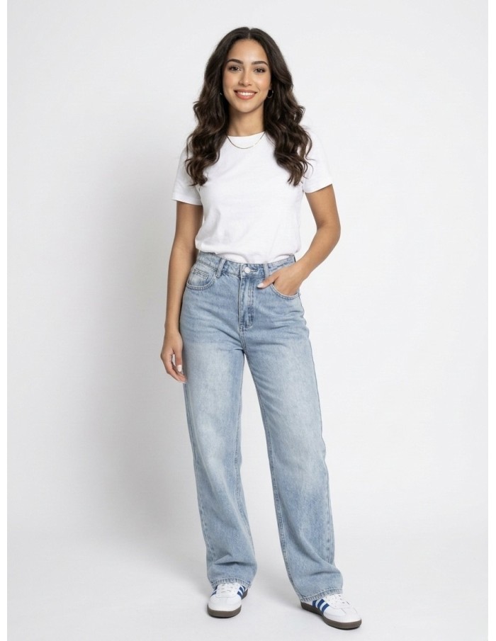 JEAN "WIDE LEG " POCHE STRASS & DÉTAILS DESTROY - FEMME