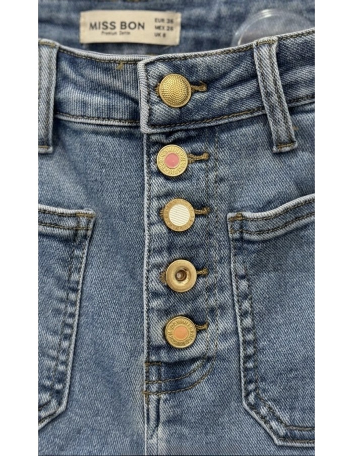 JEAN WIDE LEG BOUTONS COLORÉS & POCHES PLAQUÉES - FEMME