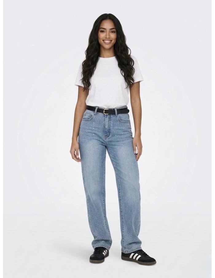 JEAN DROIT "WIDE LEG" À STRASS - FEMME