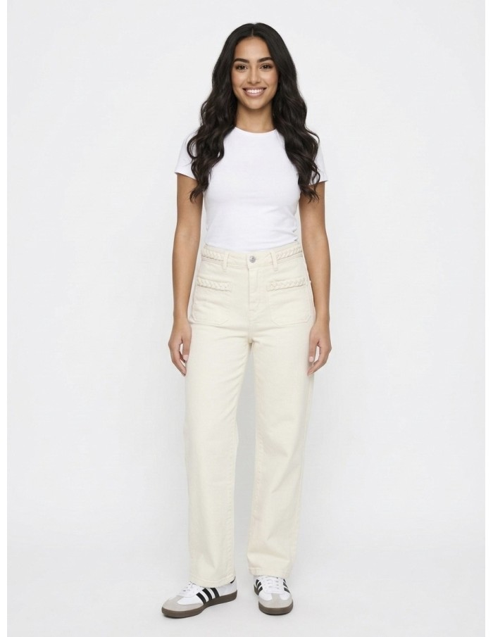 JEAN WIDE LEG ÉCRU DÉTAILS TRESSÉS - FEMME