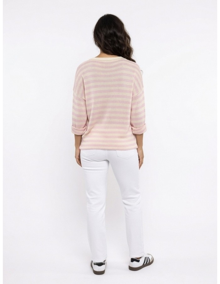 PULL RAYÉ "ROCK" ROSE & CRÈME - FEMME