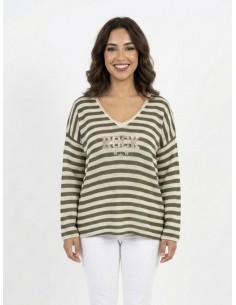 PULL RAYÉ "ROCK" KAKI &...